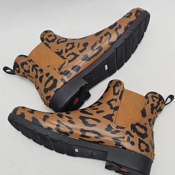 Hunter Original Refined Chelsea Leopard Print Rain Boots Tan Black US 10 UK 8 - Picture 5 of 11
